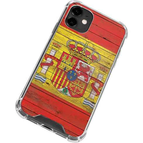 Spain Flag Dark Wood iPhone 12 Clear Case