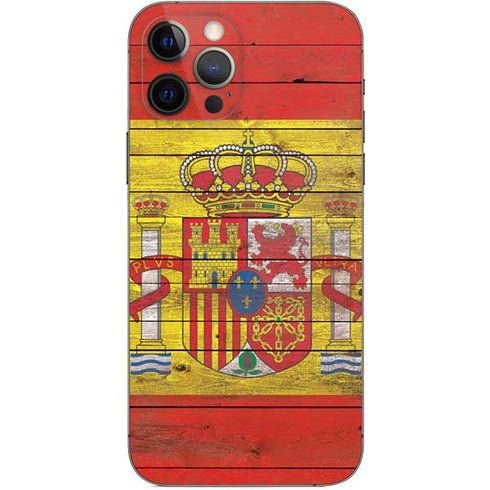 Spain Flag Dark Wood iPhone 12 Pro Skin