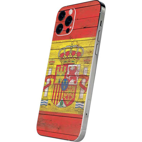 Spain Flag Dark Wood iPhone 12 Pro Skin