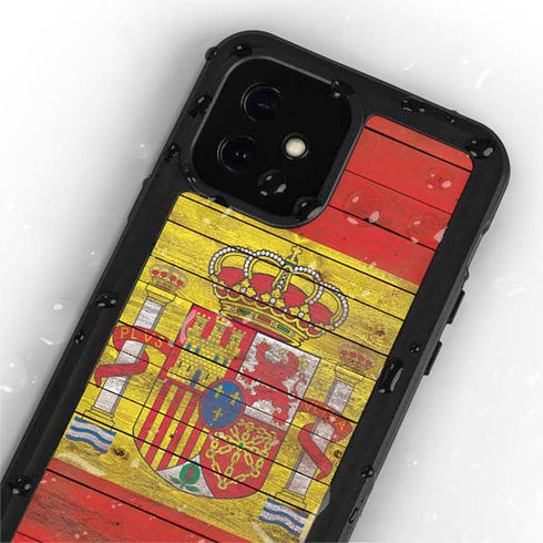 Spain Flag Dark Wood iPhone 12 Waterproof Case