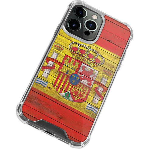 Spain Flag Dark Wood iPhone 13 Pro Max Clear Case