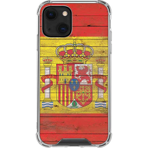 Spain Flag Dark Wood iPhone 14 Clear Case