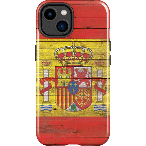 Spain Flag Dark Wood iPhone 15 Plus Impact Case