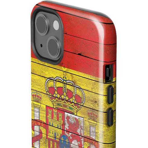 Spain Flag Dark Wood iPhone 15 Plus Impact Case