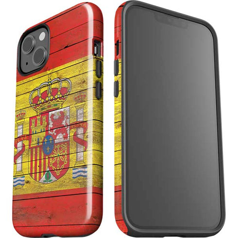 Spain Flag Dark Wood iPhone 15 Plus Impact Case