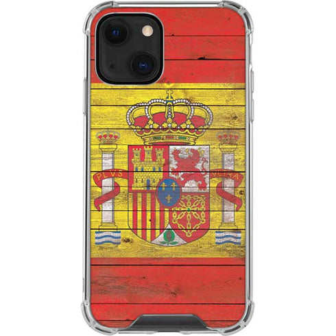 Spain Flag Dark Wood iPhone 15 Plus Clear Case