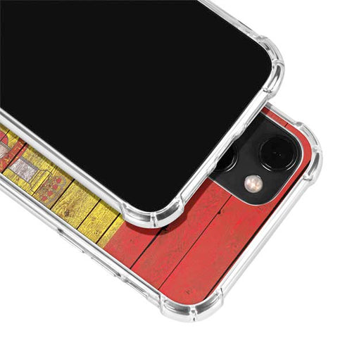 Spain Flag Dark Wood iPhone 15 Plus Clear Case