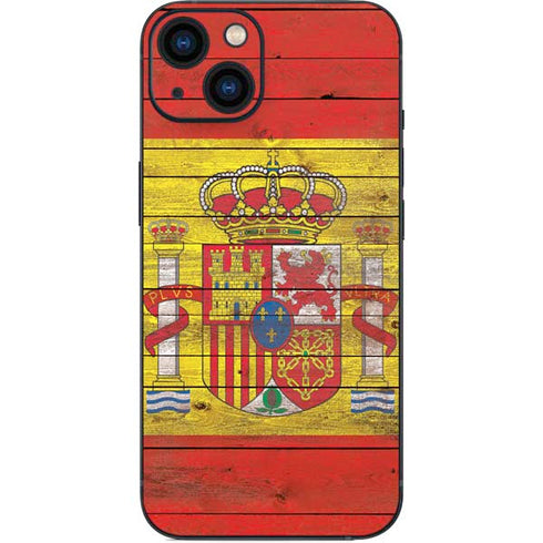 Spain Flag Dark Wood iPhone 15 Plus Skin
