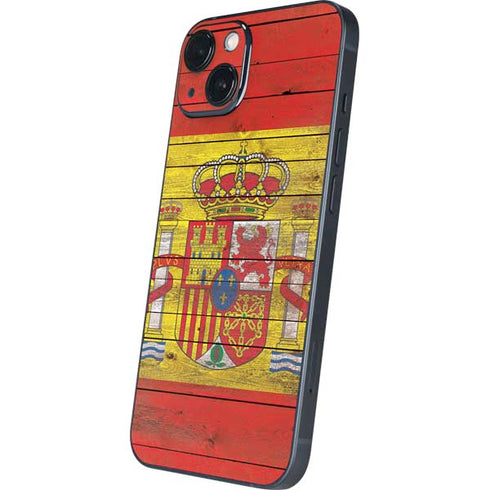Spain Flag Dark Wood iPhone 14 Plus Skin