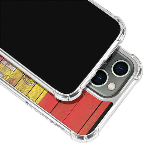 Spain Flag Dark Wood iPhone 15 Pro Clear Case