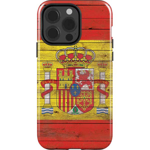 Spain Flag Dark Wood iPhone 15 Pro Impact Case