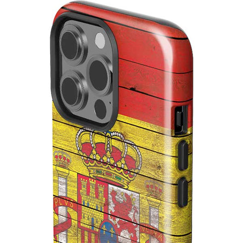 Spain Flag Dark Wood iPhone 15 Pro Impact Case