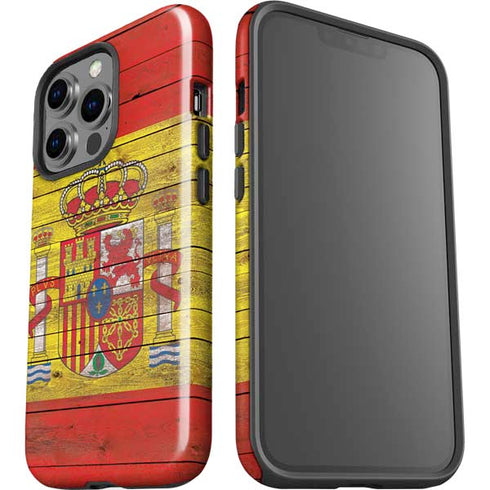 Spain Flag Dark Wood iPhone 15 Pro Impact Case