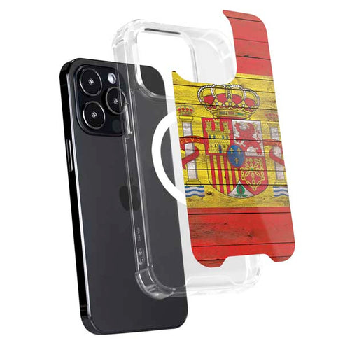 Spain Flag Dark Wood iPhone 15 Pro MagSafe Case
