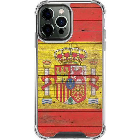 Spain Flag Dark Wood iPhone 14 Pro Max Clear Case