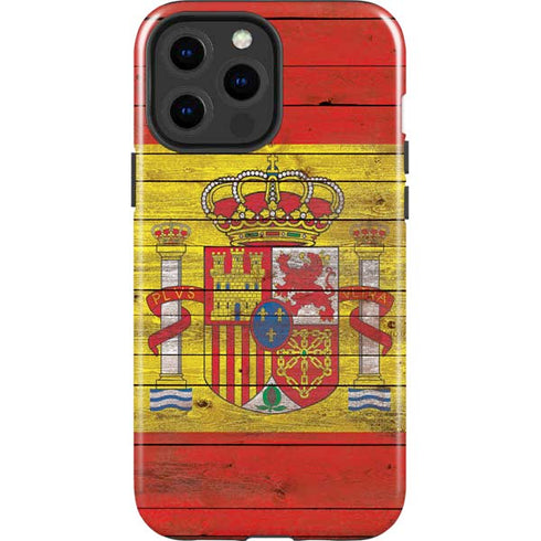Spain Flag Dark Wood iPhone 14 Pro Max Impact Case