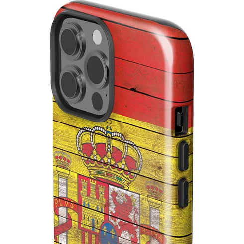 Spain Flag Dark Wood iPhone 15 Pro Max Impact Case