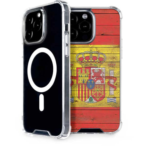 Spain Flag Dark Wood iPhone 14 Pro Max MagSafe Case