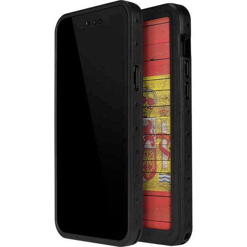 Spain Flag Dark Wood iPhone 15 Pro Waterproof Case