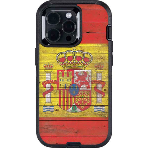 Spain Flag Dark Wood Otterbox Defender iPhone Skin
