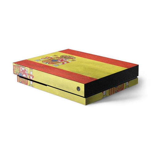 Spain Flag Distressed Xbox One X Console Skin