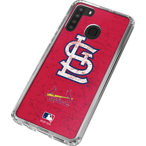 MLB St. Louis Cardinals - Solid Distressed Galaxy A21 Clear Case