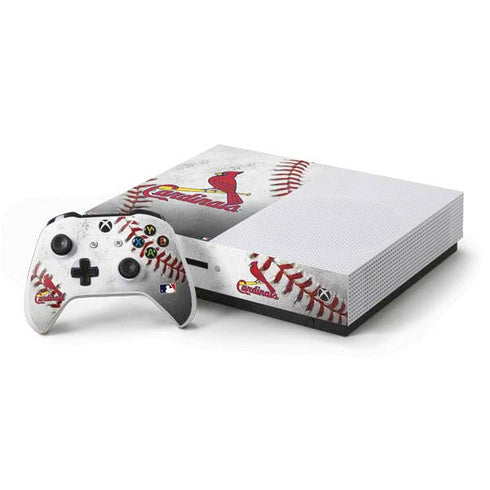 MLB St. Louis Cardinals Game Ball Xbox One S Console and Controller Bundle Skin