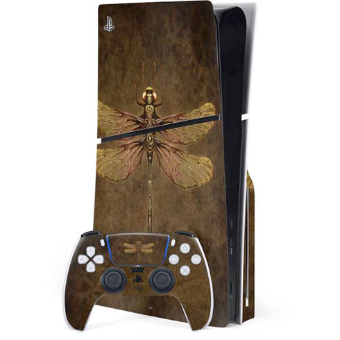 Steampunk & Gear Dragonfly by Brigid Ashwood PS5 Slim Disk Bundle Skin