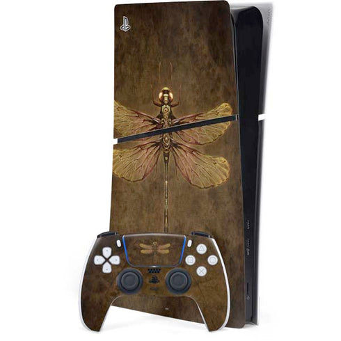 Steampunk & Gear Dragonfly by Brigid Ashwood PS5 Slim Digital Edition Bundle Skin
