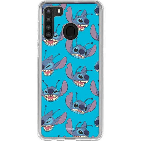 Disney Lilo and Stitch Face Expression Pattern Galaxy A21 Clear Case
