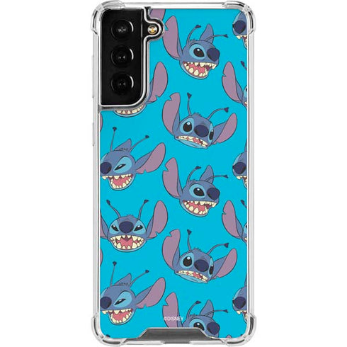 Disney Lilo and Stitch Face Expression Pattern Galaxy S21 FE Clear Case