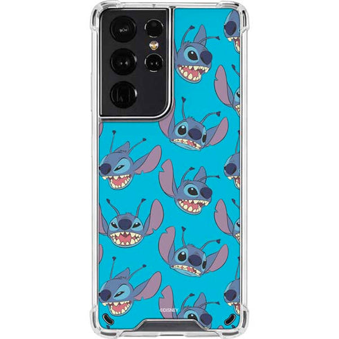 Disney Lilo and Stitch Face Expression Pattern Galaxy S21 Ultra 5G Clear Case