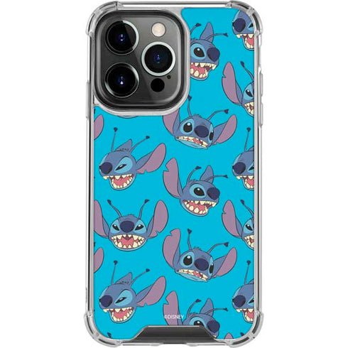 Disney Lilo and Stitch Face Expression Pattern iPhone 14 Pro Clear Case