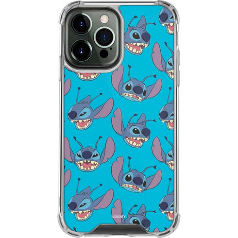 Disney Lilo and Stitch Face Expression Pattern iPhone 14 Pro Max Clear Case