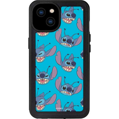 Disney Lilo and Stitch Face Expression Pattern iPhone 15 Plus Waterproof Case