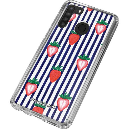 Bouffants and Broken Hearts Strawberries and Stripes Galaxy A21 Clear Case