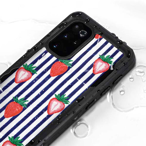 Bouffants and Broken Hearts Strawberries and Stripes Galaxy S20 Plus Waterproof Case