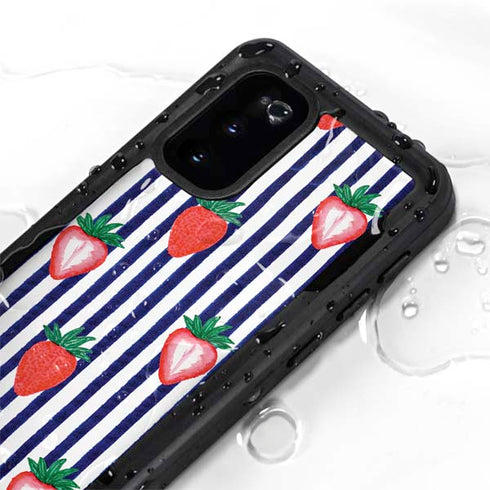 Bouffants and Broken Hearts Strawberries and Stripes Galaxy S20 Waterproof Case