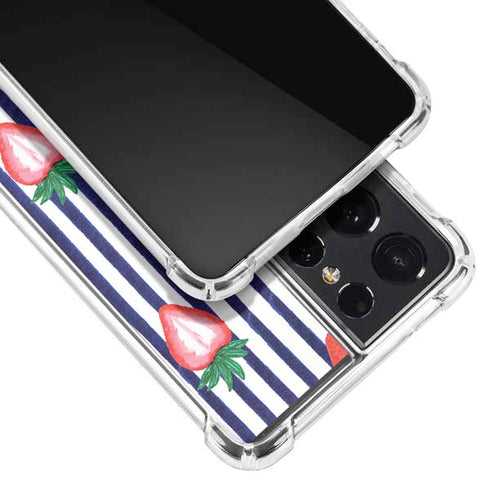 Bouffants and Broken Hearts Strawberries and Stripes Galaxy S21 Ultra 5G Clear Case