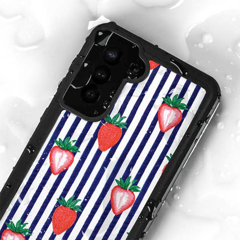 Bouffants and Broken Hearts Strawberries and Stripes Galaxy S23 Waterproof Case