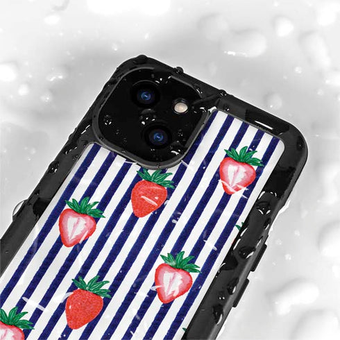 Bouffants and Broken Hearts Strawberries and Stripes iPhone 15 Plus Waterproof Case