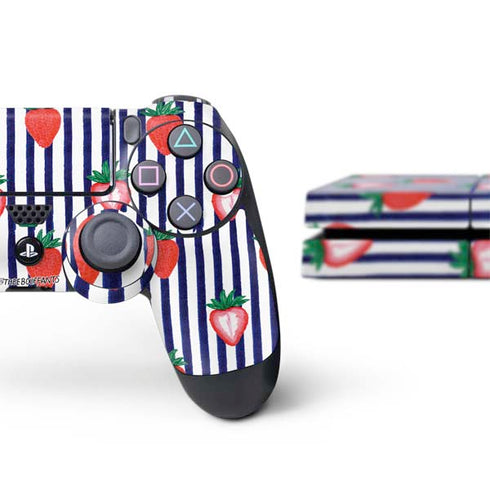 Bouffants and Broken Hearts Strawberries and Stripes PS4 Console and Controller Bundle Skin
