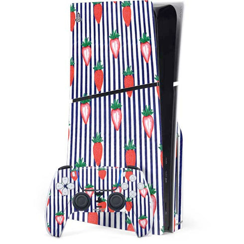 Bouffants and Broken Hearts Strawberries and Stripes PS5 Slim Disk Bundle Skin