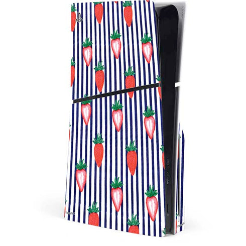 Bouffants and Broken Hearts Strawberries and Stripes PS5 Slim Disk Console Skin
