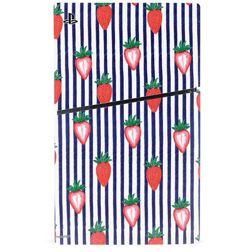 Bouffants and Broken Hearts Strawberries and Stripes PS5 Slim Digital Edition Bundle Skin