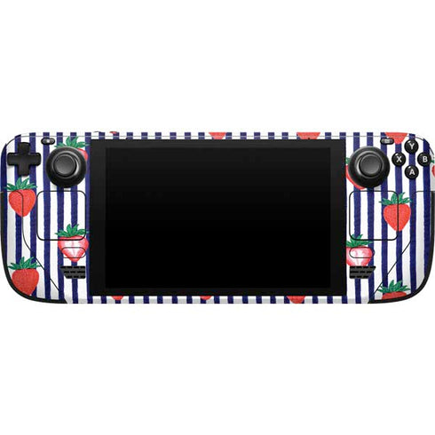 Bouffants and Broken Hearts Strawberries and Stripes Steam Deck Handheld Gaming Computer Skin