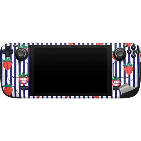 Bouffants and Broken Hearts Strawberries and Stripes Steam Deck Handheld Gaming Computer Skin