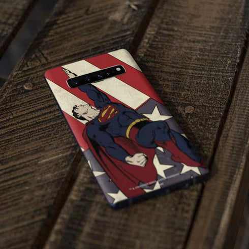 DC Comics Superman Vintage Pose American Flag Galaxy S10 Plus Skin