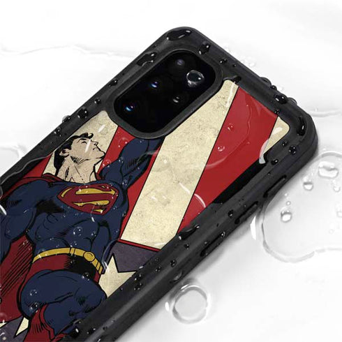 DC Comics Superman Vintage Pose American Flag Galaxy S20 Plus Waterproof Case