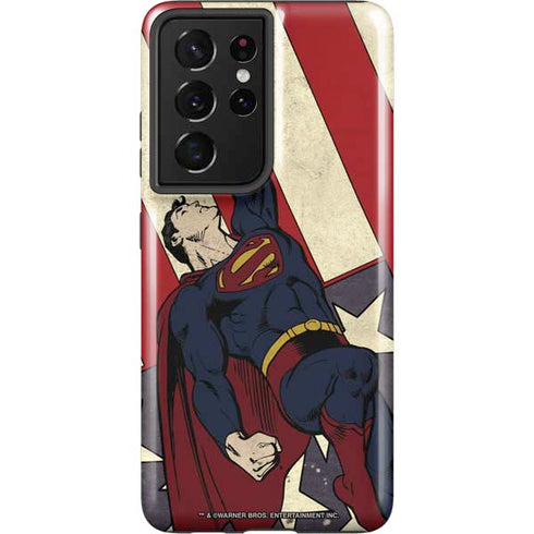 DC Comics Superman Vintage Pose American Flag Galaxy S21 Ultra 5G Pro Case